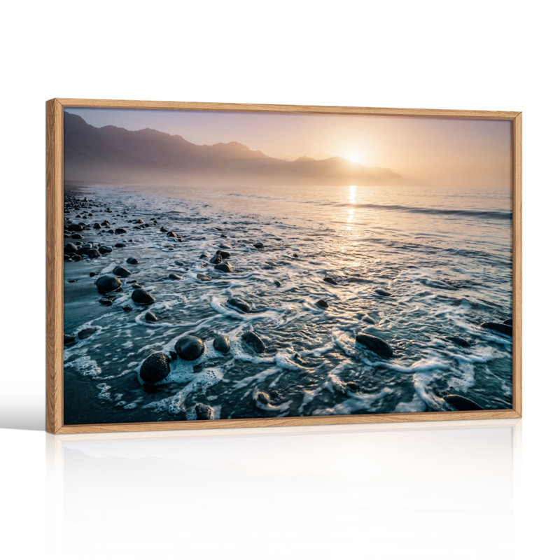 Ensemble de 1 tableau sur toile représentant un coucher de soleil sur la plage, H 18 po x l 24 po, Natural