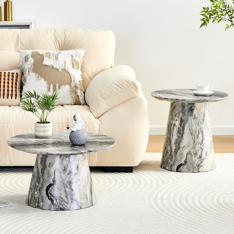 Table basse emboîtable grise, ronde pour accent de salon, pieds réglables de 19,6 po et 23,6 po, capacité de 300 livres, table de placage à assemblage rapide, espace de bureau