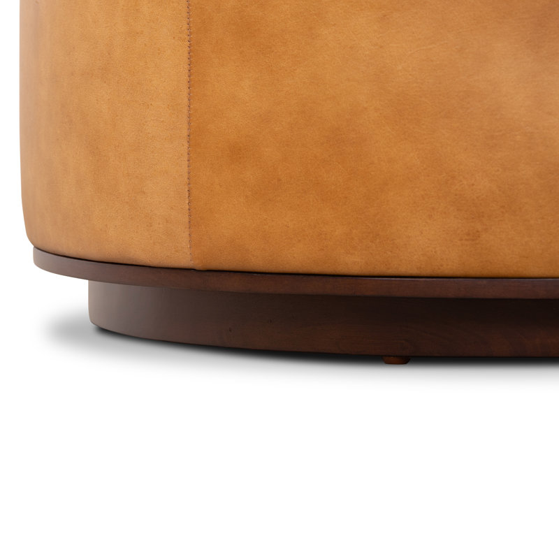 Repose-pieds en cuir véritable italien Herve, Cuir véritable brun clair cognac