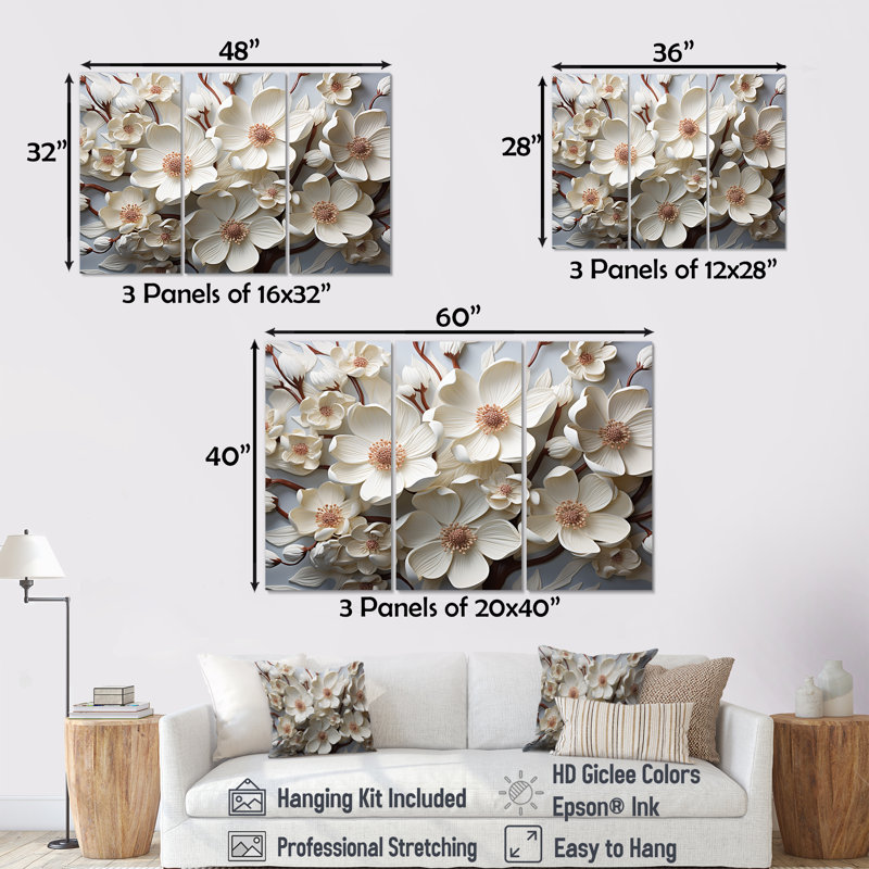 Ensemble de salon Dogwood Blossoms Bouquet III, Toile tendue, H 32 po x l 48 po x P 1 po