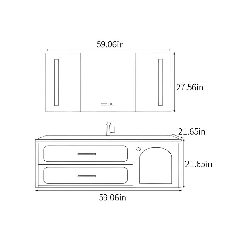 Simple exquisite bathroom cabinet, Beige, 59.06"
