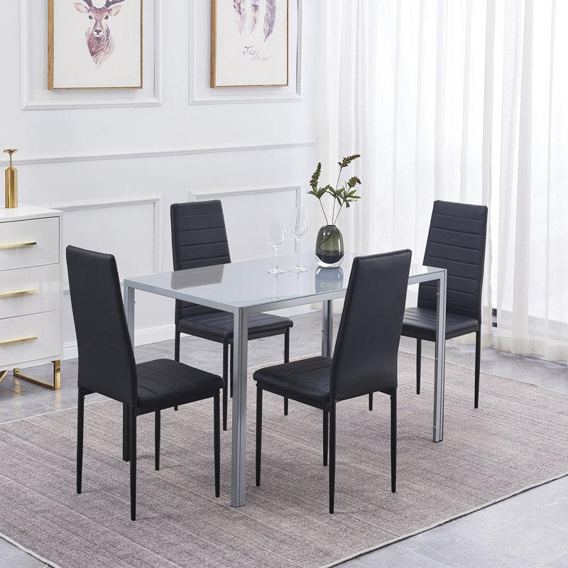Ensemble repas pour 4 personnes Ivyona, gris, Gris, Noir, noir, noir, noir
