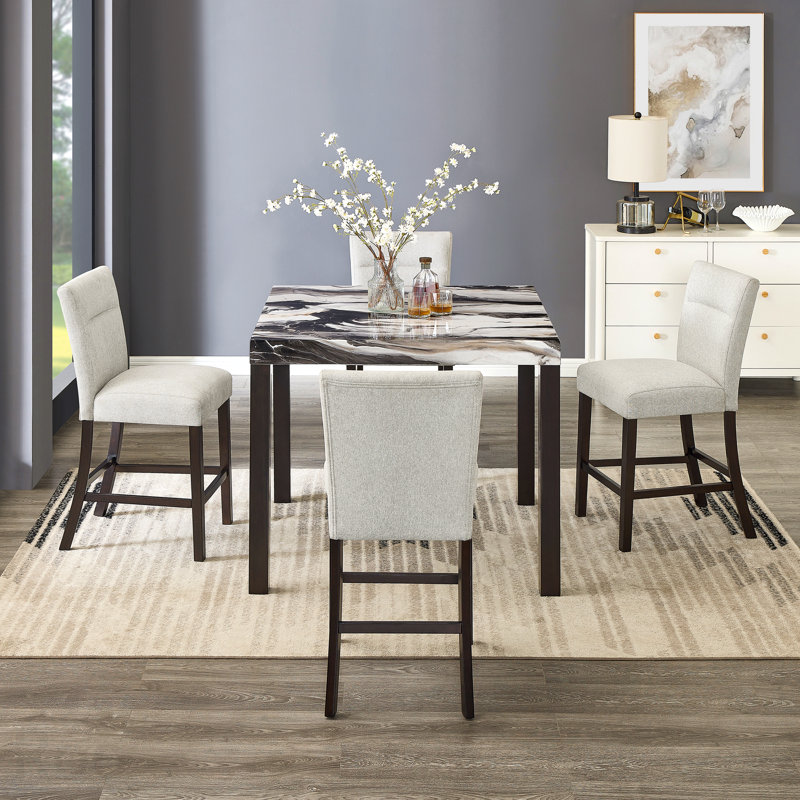Modern Faux Marble Counter Height Dining Table With 4 Stools