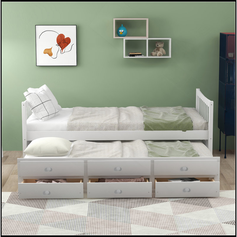 Daybed With Trundle And Drawers, Twin Size, White