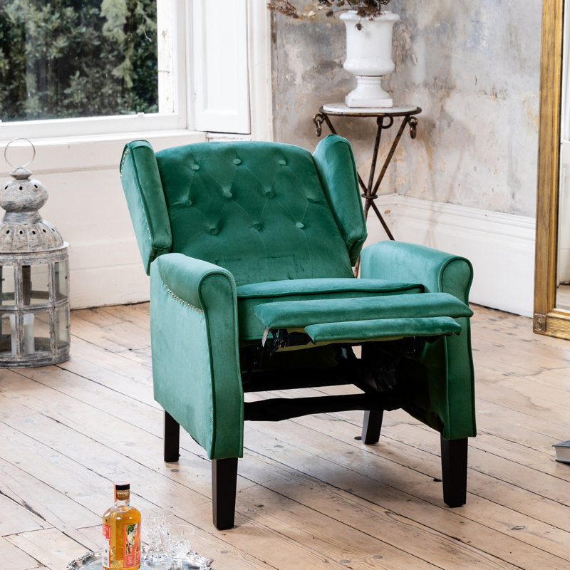 Ailith 70cm Wide Velvet Wing Chair Recliner, Green