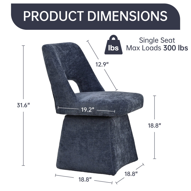 Modern Chenille Swivel Dining Chair, Open Back – 360° Rotating Design for Dining Room, Blue