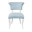 Round Back Dining Chair With Matte White Lacquer Legs Upholstered In Performance Light Blue Linen