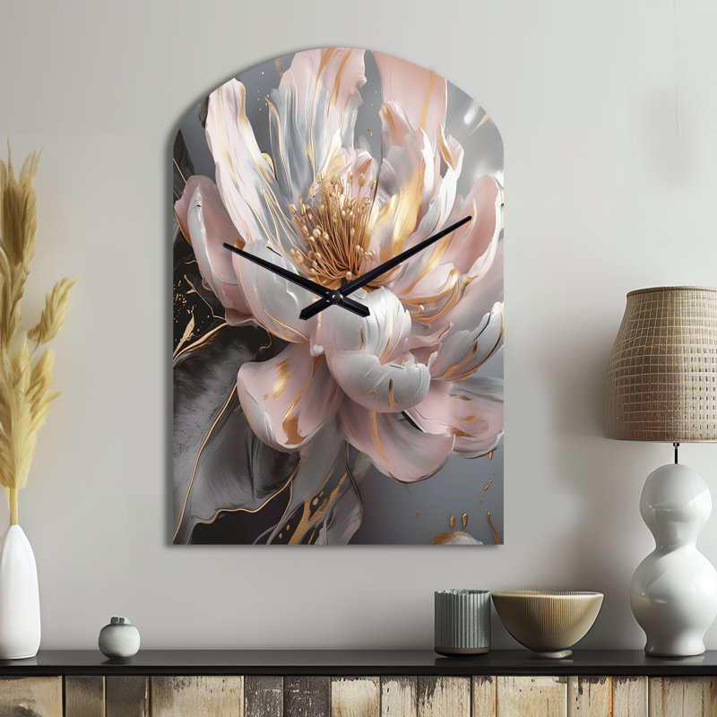 Horloge murale en marbre, or rose et pivoine III, Moyenne