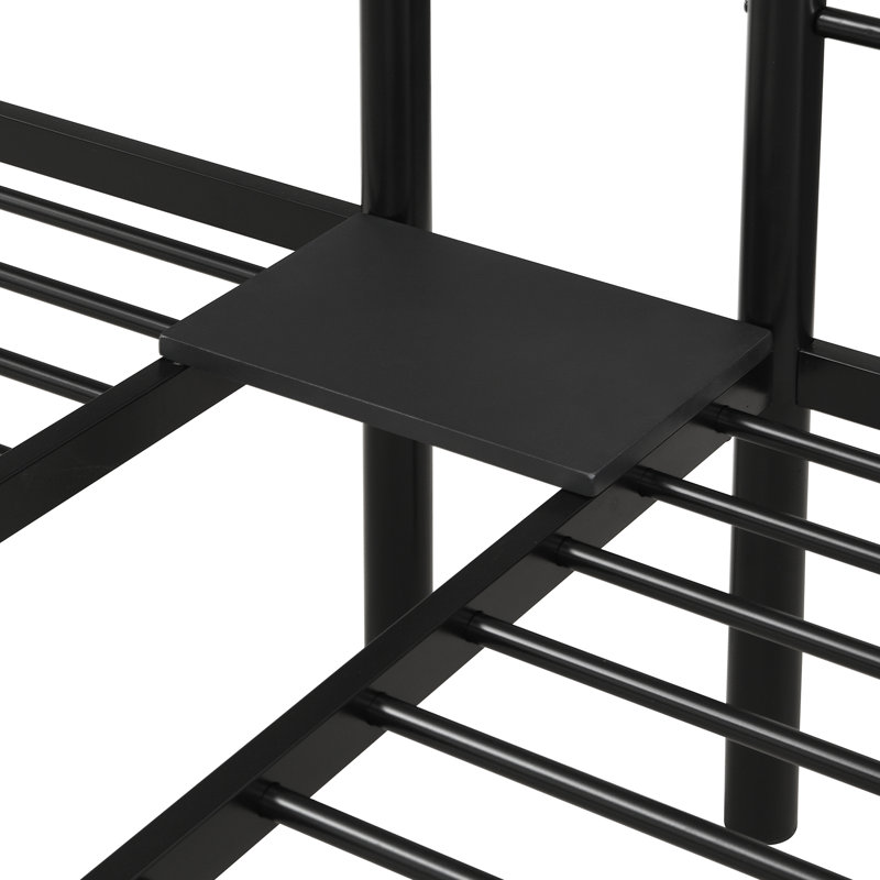 Triple lit superposé simple au-dessus d'un lit simple, structure en métal, vertical, garde-corps à quatre côtés, rangement pour fournitures noir, 78 po de profondeur, 92,1 de largeur, 72 de hauteur, 135,37 lb avec rail, tablette, extension appropriée