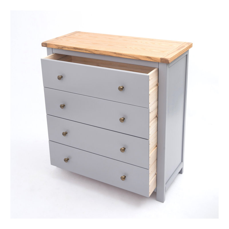 Dupree 90cm W 4 - Drawer Chest of Drawers, Grey/Antique Brass