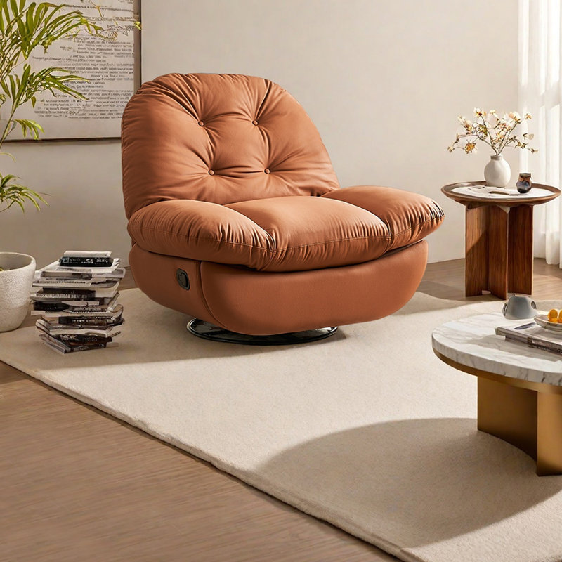 Ergonomic faux leather rotating recliner chair, Brown