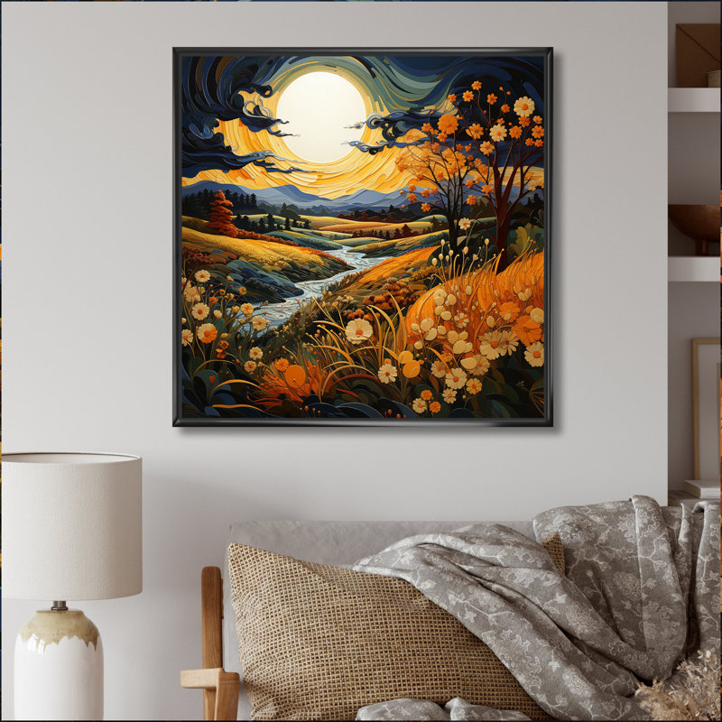 Prayies Serenity Pointillism I - impression, Cadre flottant noir, H 16 po x l 16 po x P 1 po