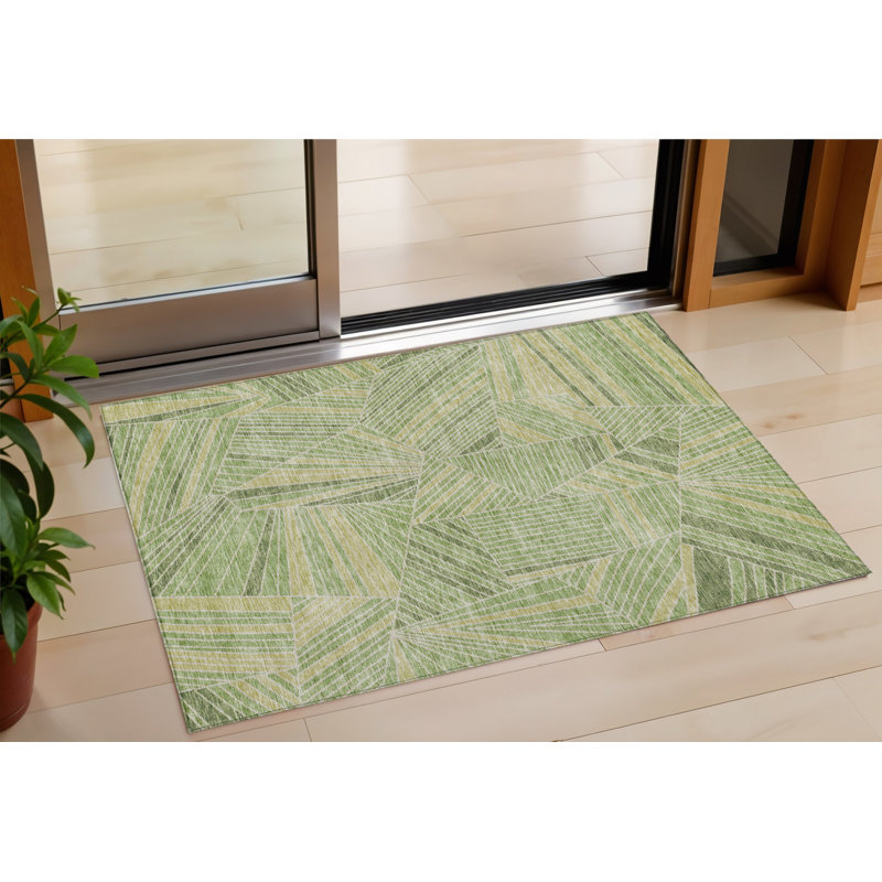 Tapis d'intérieur / extérieur géométrique lavable vert et olive 3 pi x 5 pi HomeRoots