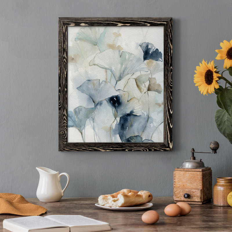 Indigo Ginkgo I - peinture sur toile encadrée, H 44 po x l 31 po x P 1 po, Noir