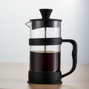 French Press Coffee/Tea Maker, Camping Mini Coffee/Tea Press of 304 Stainless Steel Filter and Heat Resistant Glass, Cold Brew Coffee Maker 11.8OZ for Travel& Home Gift(Black)