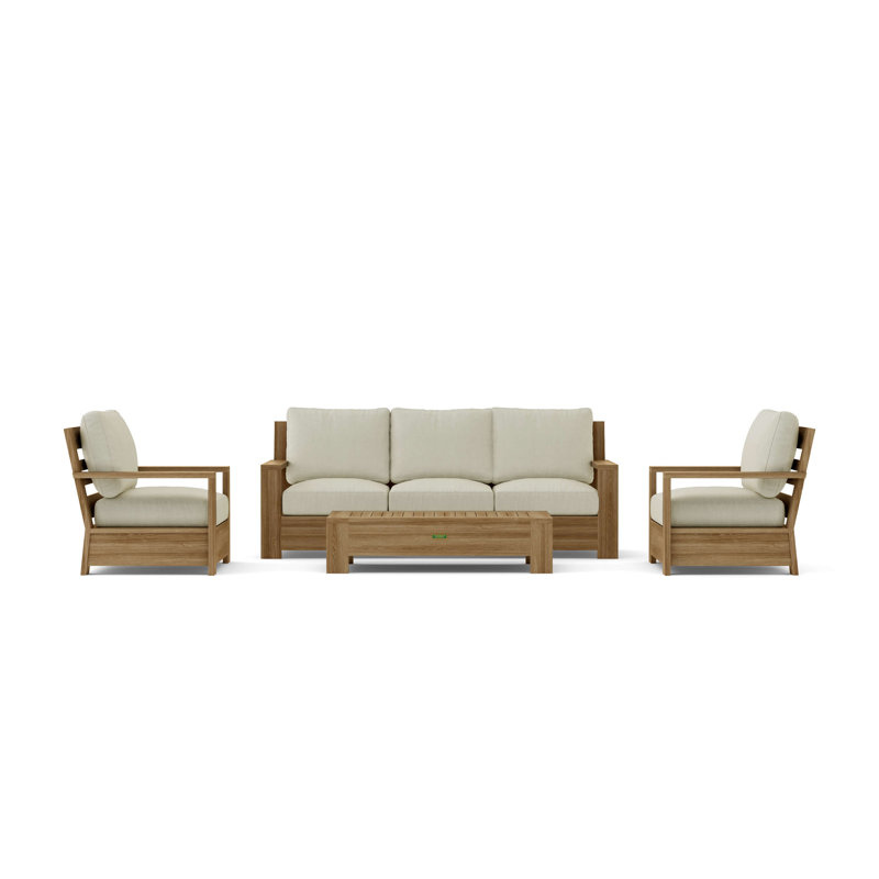 Ensemble de conversation avec canapé Sunbrella en teck 4 pièces Madera, Toile Sunbrella® naturel