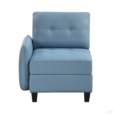 Living Room Furniture One-Arm Chair Blue Tufted Solid Wood Modern Comfort 1Pc Modular Piece Chair Hidden Storage
