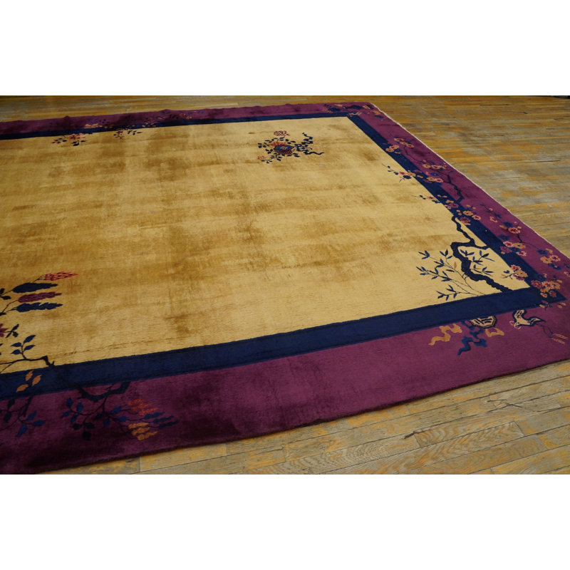 Antique Art Deco Large Room Size Wool Gold Rug