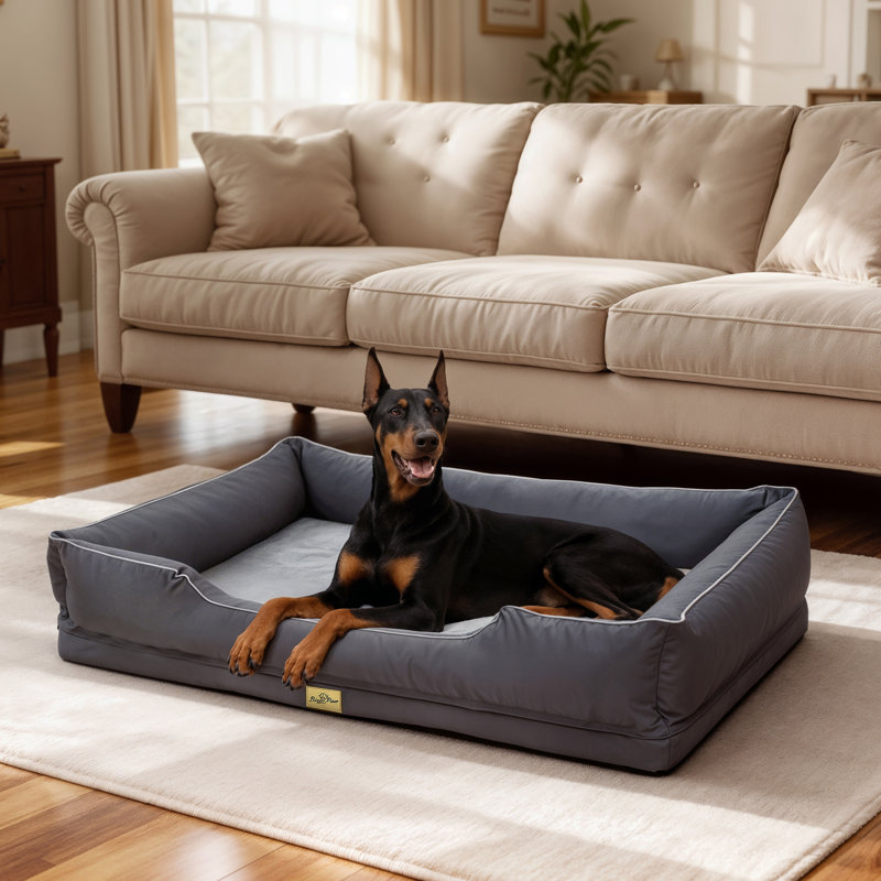Orthopedic Dog Bed with Bolster , Grey, 3XL (24cm H x 127cm W x 94cm D)