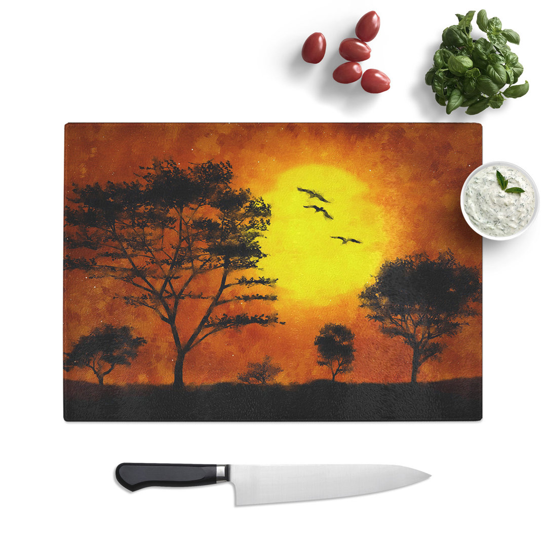 Birds and Trees at Sunset Painting Chopping Board