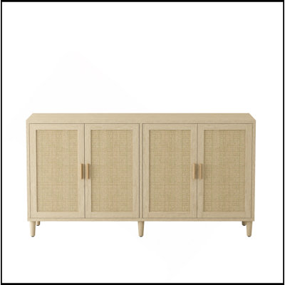 Buffet 70 po en rotin avec rangement, buffet 4 portes avec tablettes réglables pour la cuisine, le salon et la salle à manger, assemblage facile