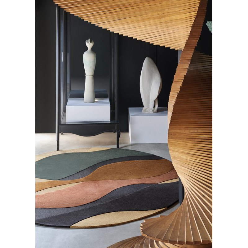 Oceane Hand Tufted Wool Abstract Area Rug in Automne/Brown/Green, Round 8'5"