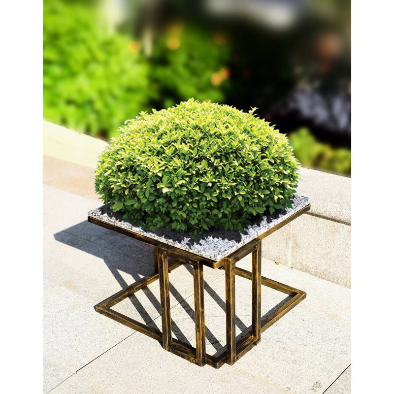 Support pour plante 14,5 po avec marbre granit et métal noir / or - plateforme design avec accents or noir