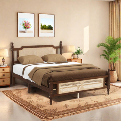 Queen Bed with Rattan Headboard and Footboard