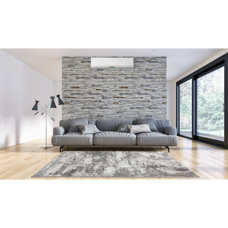 Tapis abstrait doré / gris, Rectangle 5 pi 3 po x 7 pi 7 po