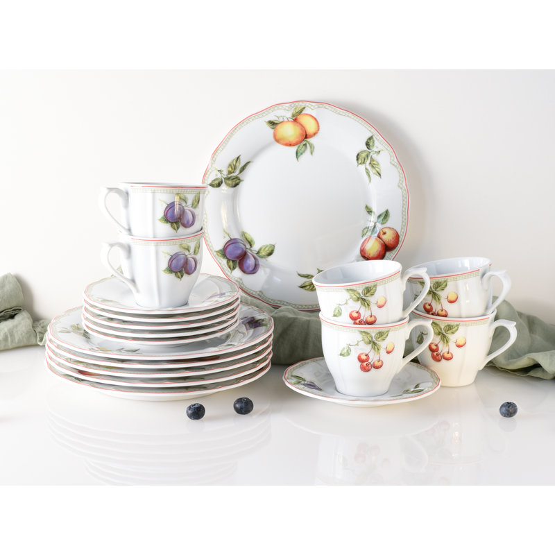 Flora Orchard 18 Piece Bone China Dinnerware Set, Service for 6