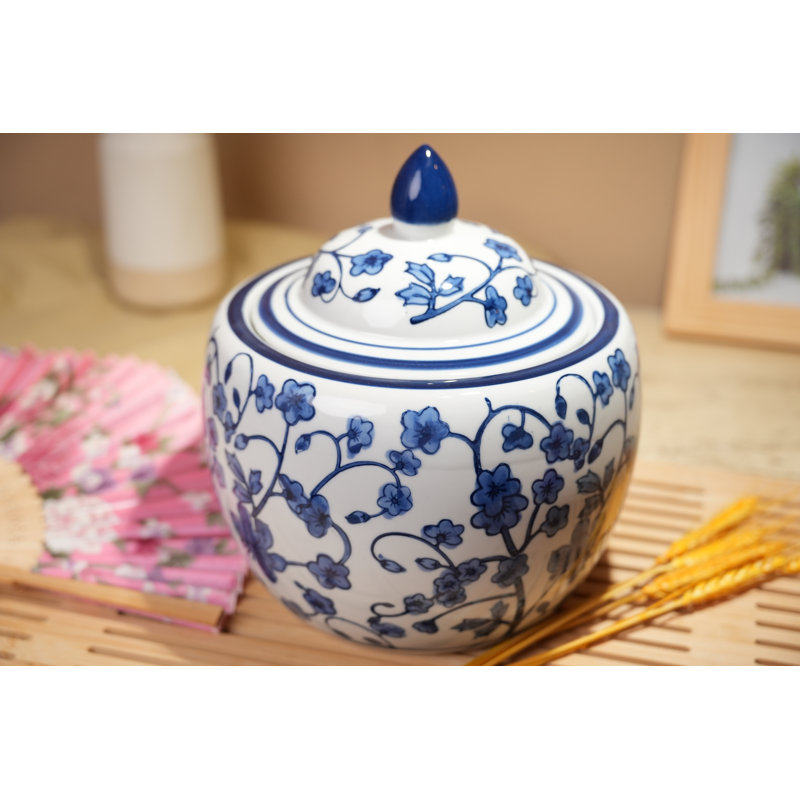 Bougie 8 po en céramique gingembre chinoiserie - senteur pivoine 61 oz