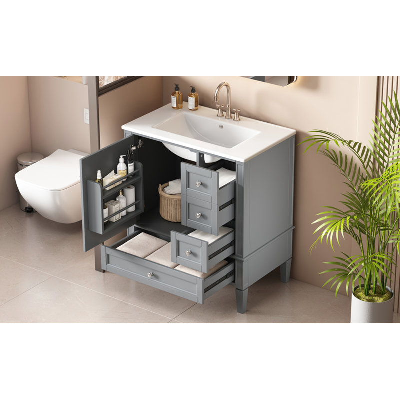Meuble-lavabo 30 po avec lavabo en céramique, Gris