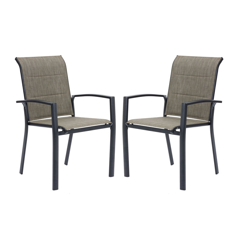 Loann Premium All-Weather Wicker Outdoor Stacking Dining Armchair, Brown/Black