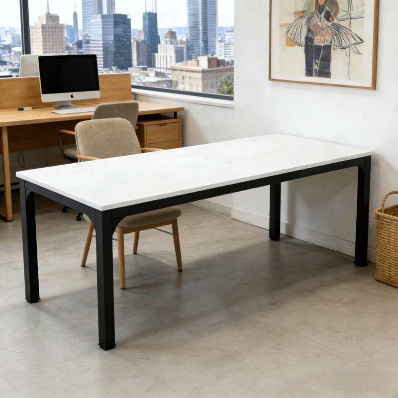 Bureau d'ordinateur moderne, bureau rectangulaire, espace de travail, Blanc, Noir