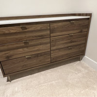 Hype 6-Drawer Natural Walnut and Carrara Marble Double Dresser 36 in. H x  57 in. W x 18 in. D