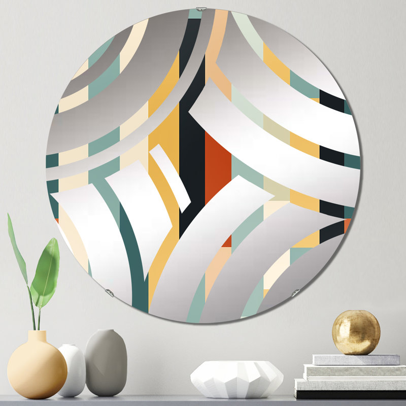 Motif de lignes rayées jaunes et vertes - Miroir décoratif, 23,6 po x 23,6 po