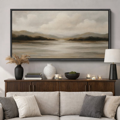 Grande impression sur toile encadrée, impression de paysage abstrait neutre pour décoration murale moderne minimaliste
