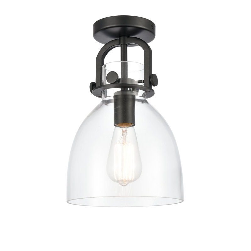Plafonnier simple semi-encastré en forme de dôme à 1 lumière 8 po Borgen, Noir mat, Clair, Ampoule de 60 watts