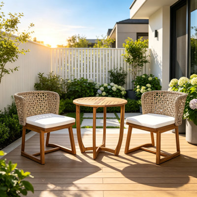 Ensemble de salle à manger 3 pièces pour l'extérieur avec table en bois d'acacia et chaises en osier