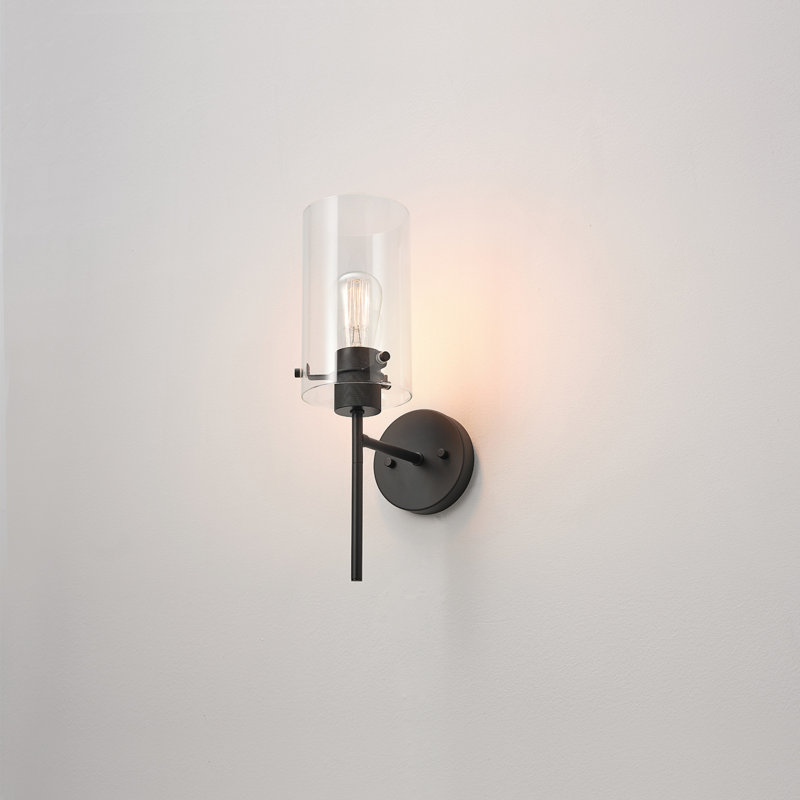Applique murale 1 lumière Geertruida, noir mat, abat-jour en verre transparent