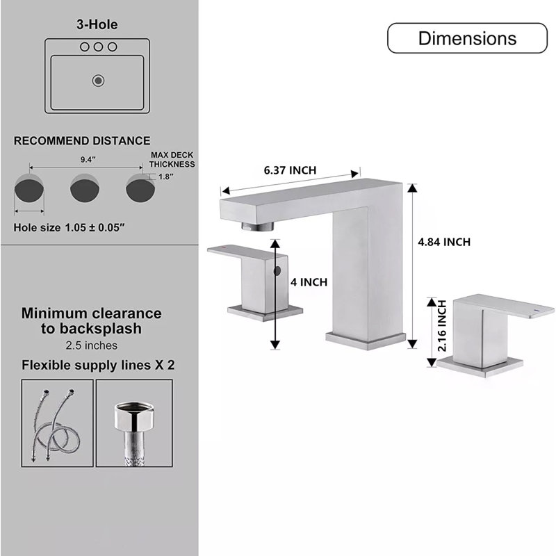 Brushed Nickel 2-Handle 3-Hole Bathroom Sink Faucet with Honeycomb Aerator