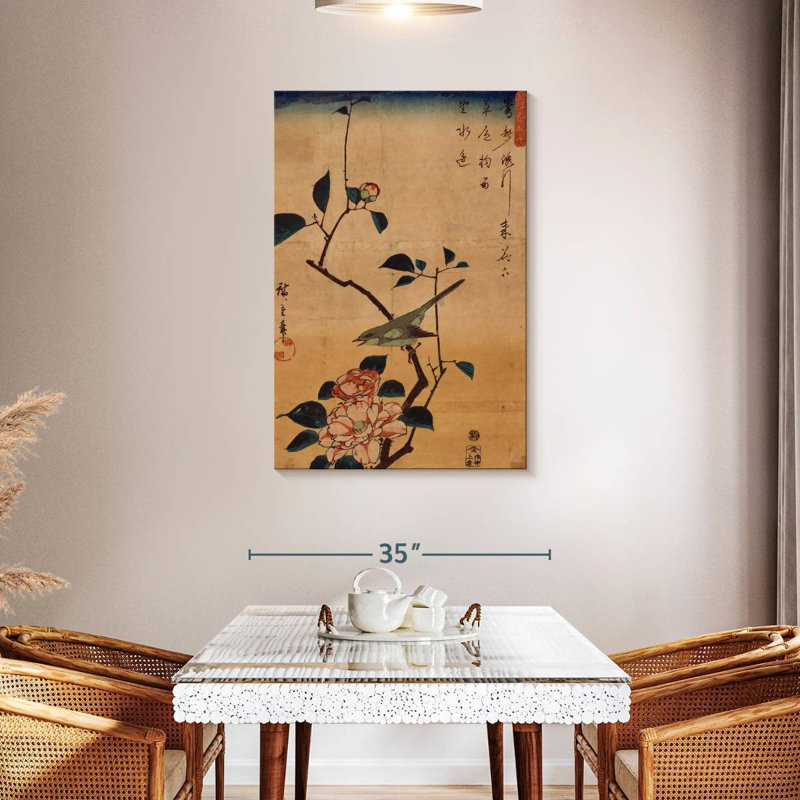 Brampt Ukiyo-E Camellia And Nightingale, 45" H x 30" W