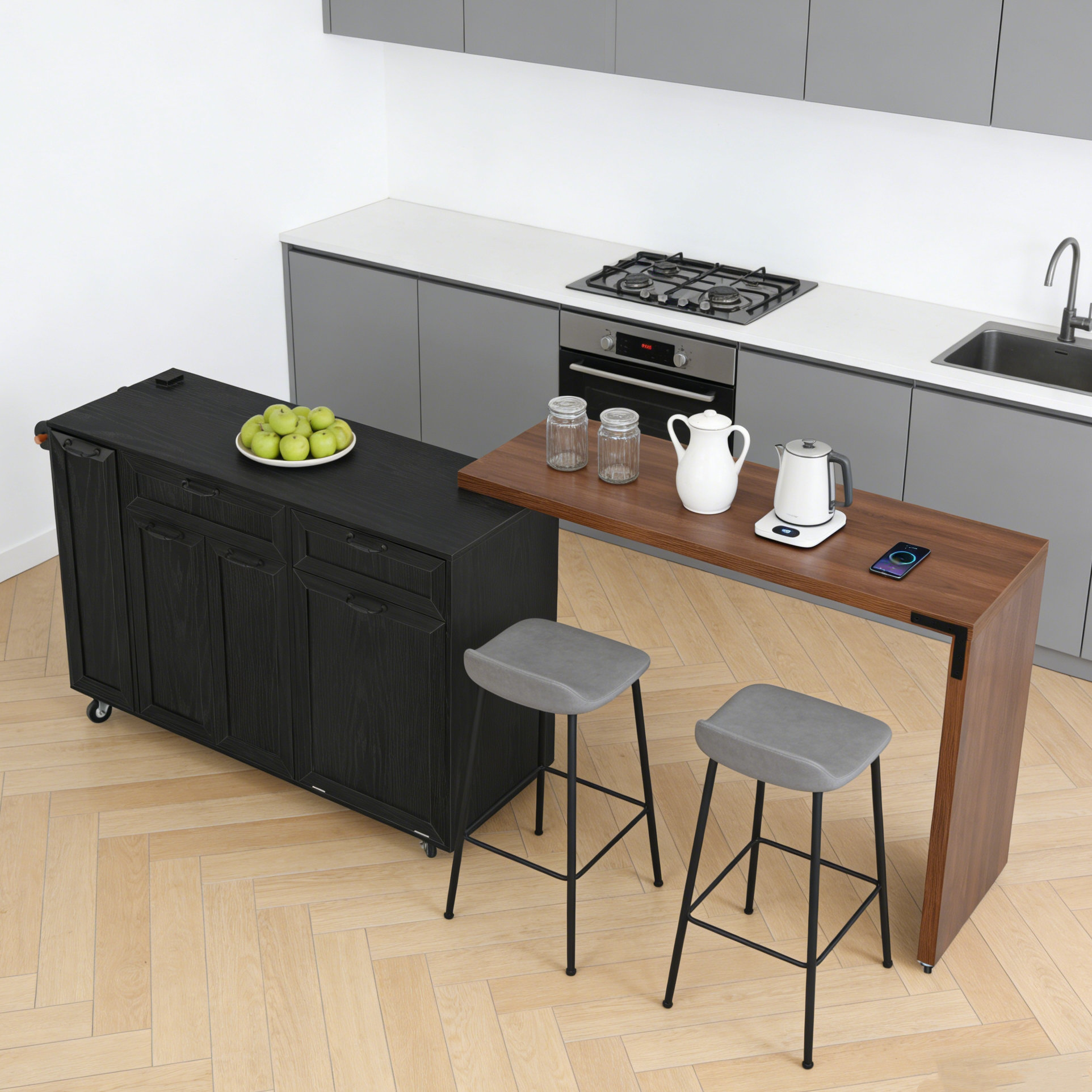 Lark Manor 102.3"W Kitchen Island with Extendable Dining Table and Tilt ...