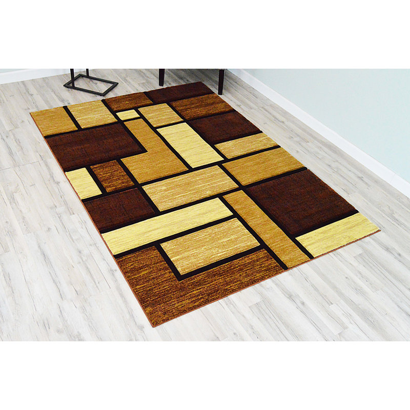Tapis abstrait brun / beige Mccampbell, Rectangle 9 pi 2 po x 12 pi 5 po