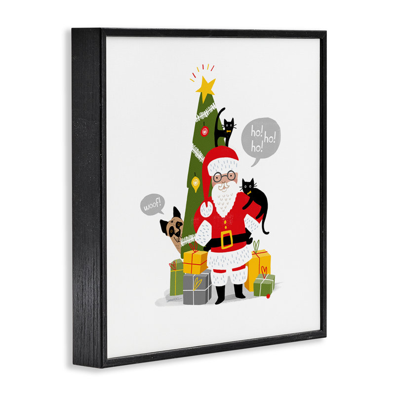 Père Noël avec des animaux de compagnie, estampe numérique encadrée par Leeza Hernandez, Giclée encadrée noir minuit