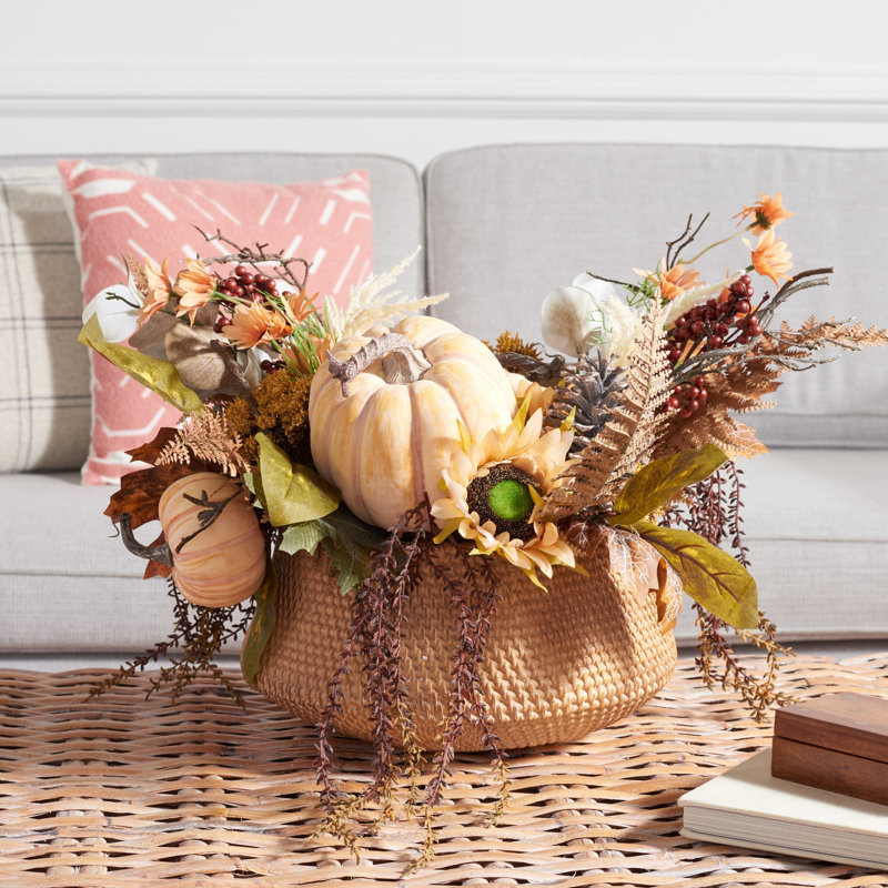 Fall Harvest Sunflower and Pumpkin Potted Arrangement