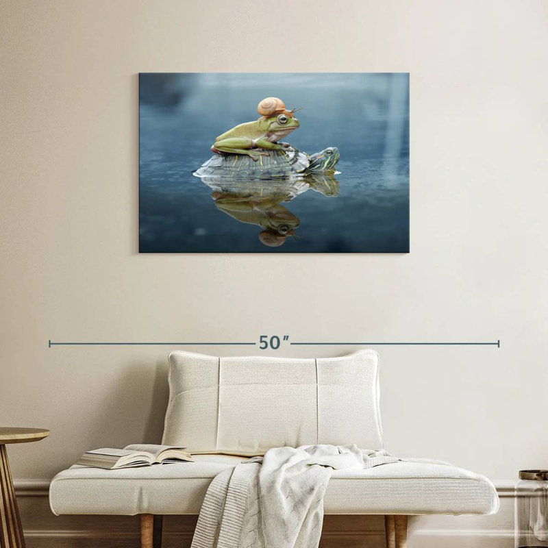 Brampt Snail And Frog Riding A Turtle, 24" H x 36" W