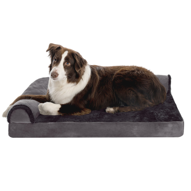  Plush & Velvet Deluxe L-Chaise Orthopedic Pet Bed, Large (36" W x 27" D x 6.5" H), Platinum Gray, Orthopedic Foam