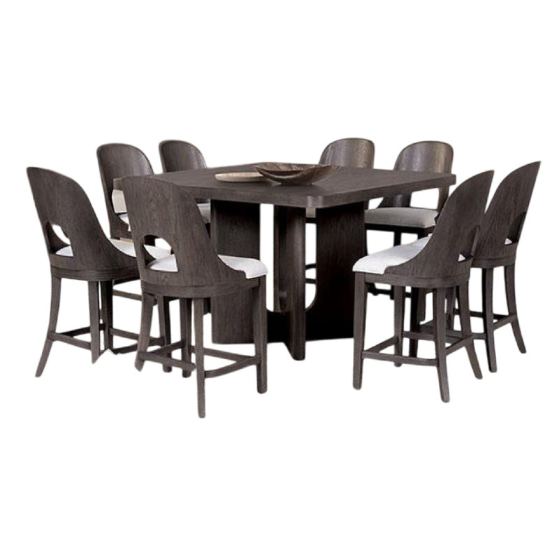 Ensemble de table de salle à manger à hauteur de comptoir Zoko, polyester, bois, Gris cendre, 7
