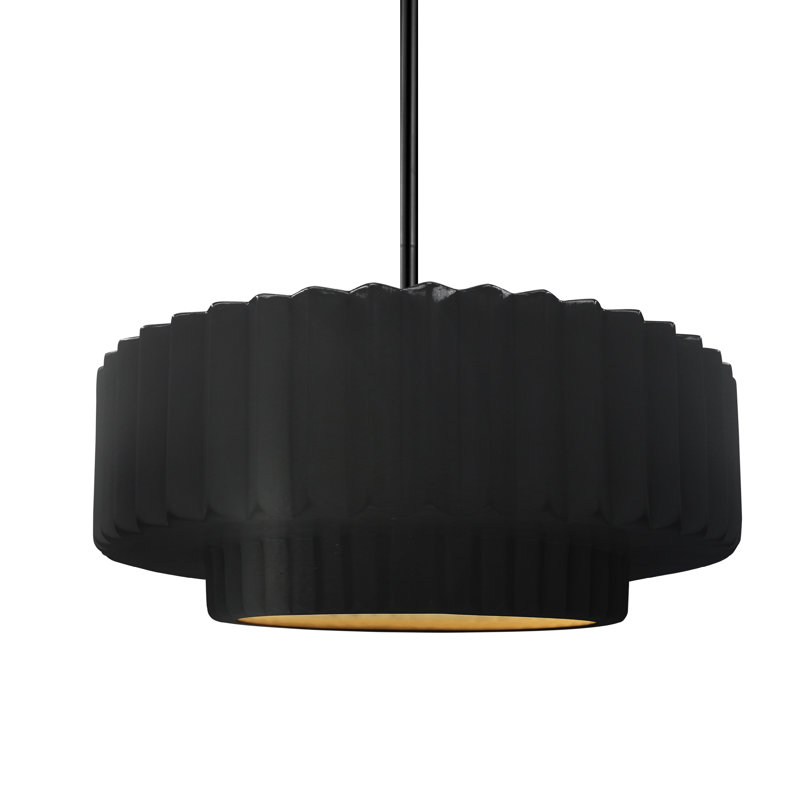 Luminaire suspendu 1 lumière Meydan, H 5,25 po x l 14,5 po x P 14,5 po, Noir carbone mat / or champagne, Noir mat